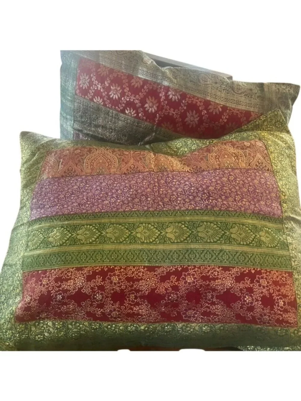 2 Vintage Sari Pillowcases Multicolored Jewel Tones Bohemian Bloomingdales India